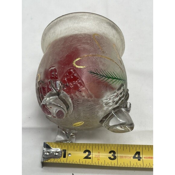 Heavy Crystal Frosted Glass Candle Holder 3-Footed Christmas Holiday Decor - Picture 11 of 11